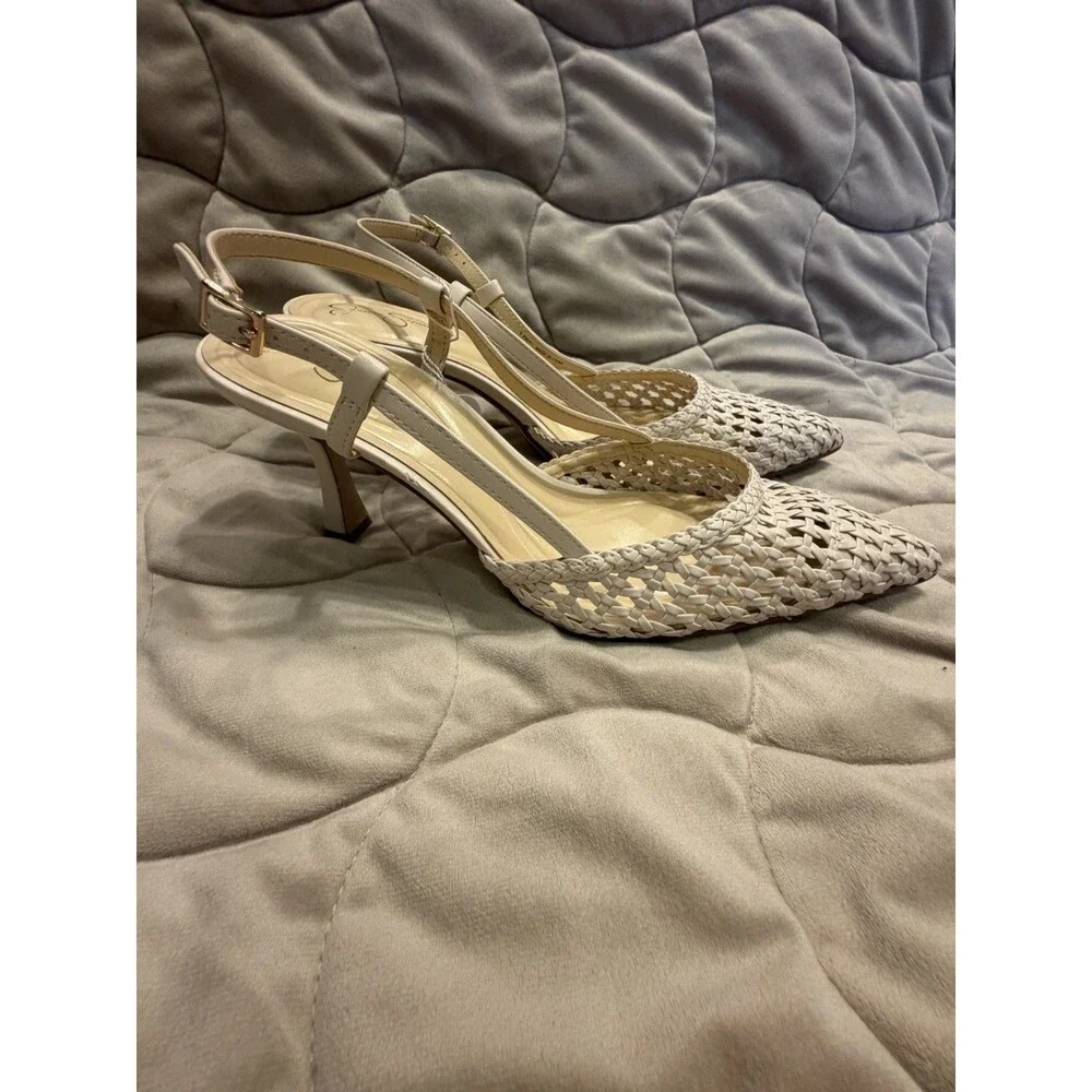 JESSICA SIMPSON WOMEN'S SHOES SZ 9.5 BEIGE&GOLD PUMP POINTED TOE SLINGBACK HEELS